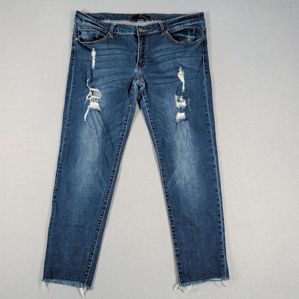 KanCan Jeans Women 1X Blue Distressed Skinny Raw Hem KC6050R-B Plus‎ Size Denim